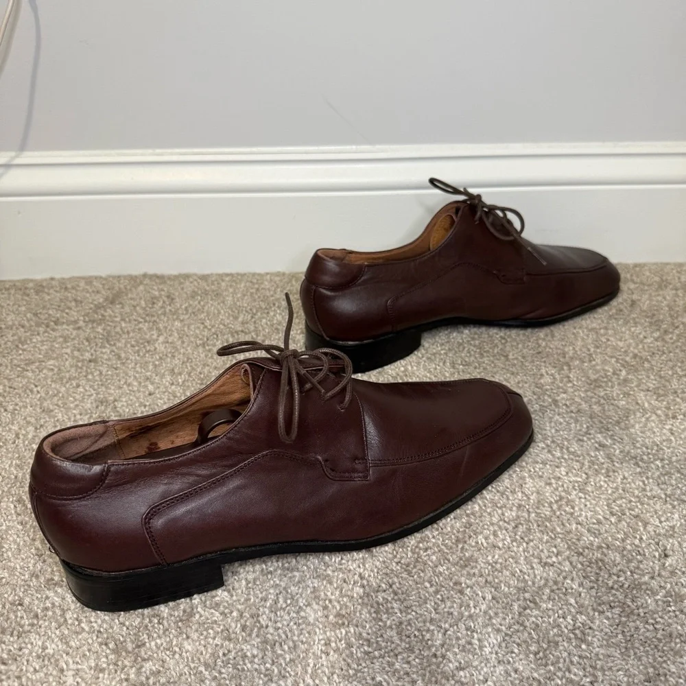 Bacco Bucci Men's Oxford Dress Shoes Brown Leather Square Toe Made In Italy 9.5‎